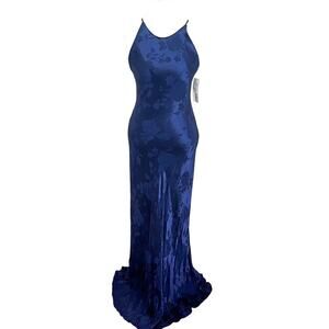 Vintage Y2K Chelsea Nites Maxi Dress Gown Size 12 Blue Floral Whimsy Party Prom